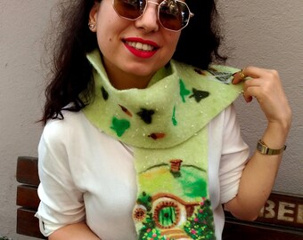 Needle felted Hobbit home scarf