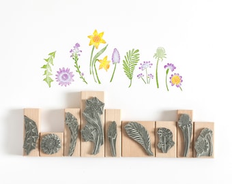 Spring Flower Rubber Stamp, Flower Stamp, Daffodil Stamp, Hyacinth Stamp, Dandelion Stamp, Wedding Stamp, Nature Stamp, Art Stamp