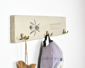 Beekeeper gift - bee decorations - bee keeper - beekeeping - entryway storage - honey bee decor - bee ornament - antique coat rack