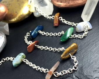 Beaded Gemstone Necklace, Rosary Bead Necklace, Rosary Style Necklace, Beaded Necklace, Mixed Gemstone Necklace, Stone Bead Necklace