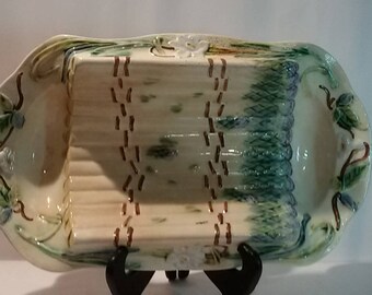 Plate asparagus French majolica/majollica/french antique