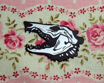 Opossum Skull Pin, black and white, laser cut acrylic