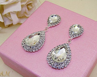 Crystal Earrings, Bridal Earrings, Bridal Jewelry, Wedding Earrings, Teardrop Earrings, Wedding Jewelry, Silver Earrings, CZ Earrings