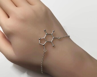 Sterling Silver Caffeine Bracelet - Caffeine Molecule, Science Jewellery, Chemistry Jewellery
