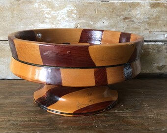 Vintage Wooden Parquet Bowl Beautiful Woods