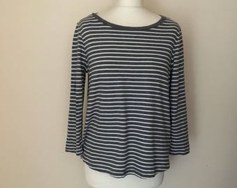 vintage grey and white stripe t shirt WOMENS 10-12