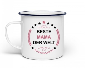 Emaille Becher - Beste MAMA der Welt - Geschenk-Idee Muttertag || Kaffee-Tasse-Becher mit lustigem Spruch