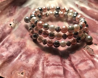 Faux Pearls & Memory Wire Bracelet