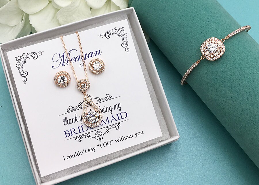Rose Gold Bridesmaid Jewelry Gift Set Bridesmaid Jewelry