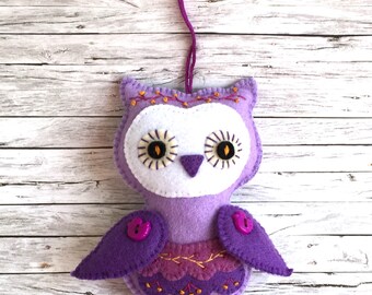 Felt Owl, Handmade Felt Owl, Violet Felt Owl, Home Decor Owl, Felt Owl Ornament, Owl Gift