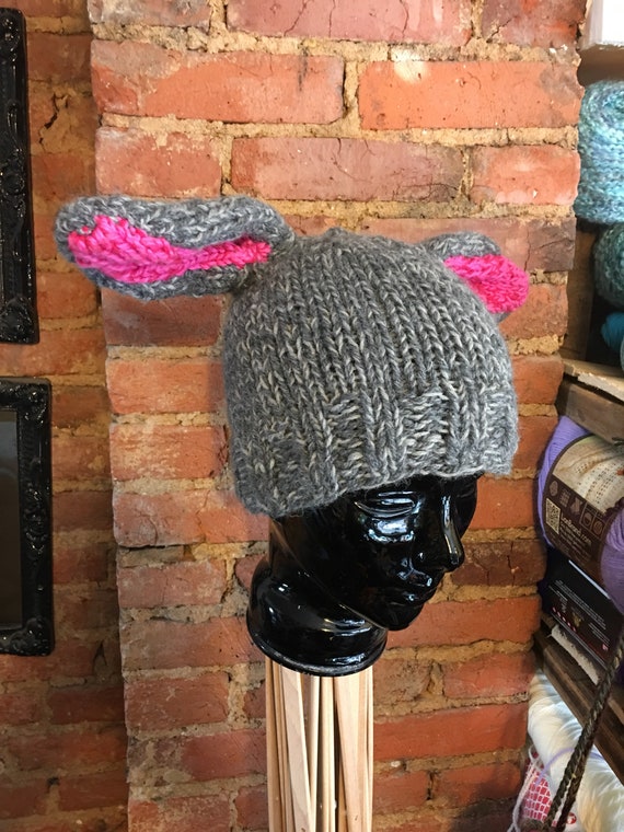Hand knit chunky beanie with Bunny Ears!