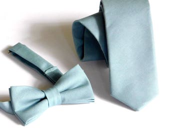 Dusty slate blue neck tie bow tie sash pocket square wedding accessories