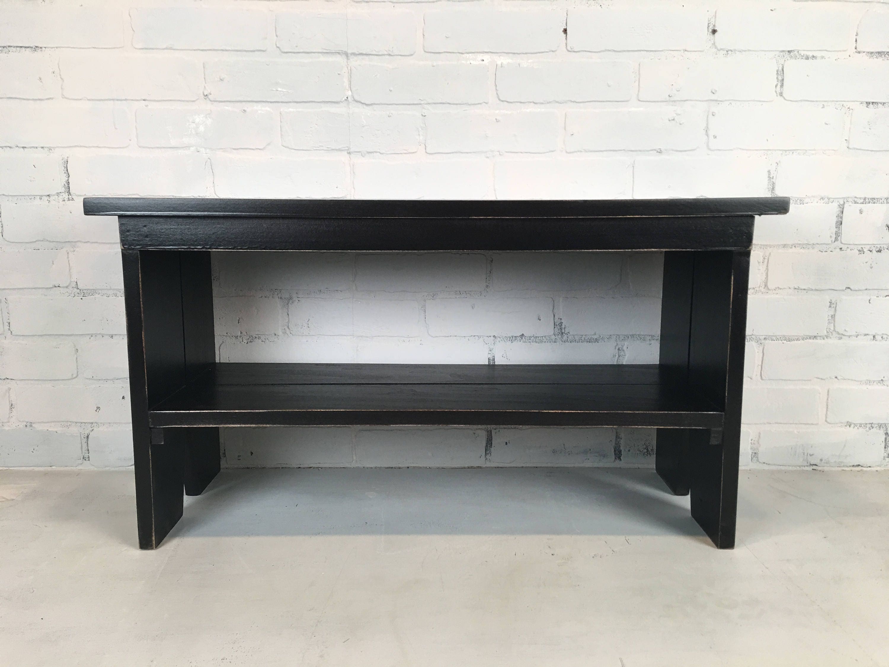 Wooden Bench with Vintage Black Finish Indoor Cottage Seating