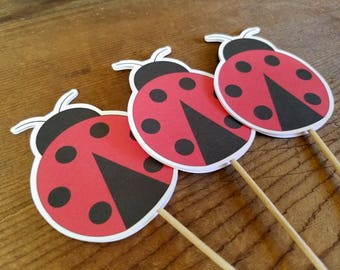 Ladybug Party - Set of 12 Ladybug Double Sided Cupcake Toppers by The Birthday House