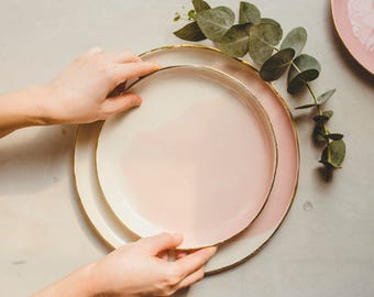Ceramic Plate Dinner, Modern Pottery Plate, Modern Ceramic Plate, Handmade Dinner Plate, Blush Plate, Watercolor Plate,Wedding Pottery Plate