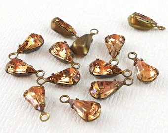 Swarovski Lt. Colorado Topaz crystal teardrop setting (x6)