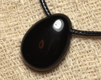 Stone - drop 25mm black Obsidian pendant necklace