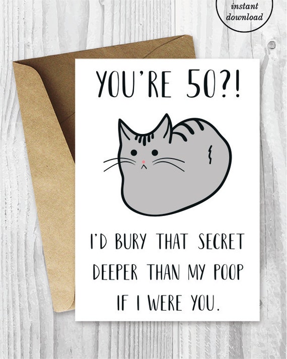 Funny 50th Birthday Cards Printable Cat 50 Birthday Card