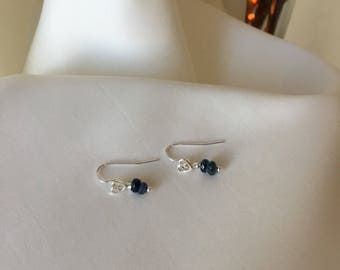 Sapphire Gemstone & Sterling Silver Earring with Sterling Silver Heart Detail