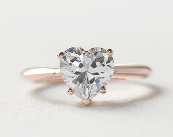 Rose Gold Engagement Ring - Rose Gold Heart Shaped Ring - 925 Heart Shaped Engagement Ring - Solitaire Diamond CZ Ring - Valentine's Ring
