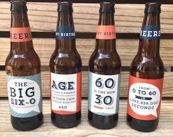 60th Birthday Gift, Custom Beer Bottle Labels, Cheers and Beers to 60 Years, Birthday Card Funny, Gift for Men, Birthday Sticker