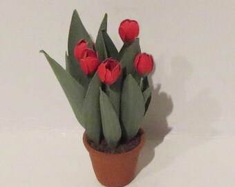 Miniature Red Potted Tulips 1:12 scale