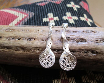 Sterling and Tiny Sapphires Dangle Post Earrings