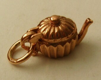 Genuine SOLID 9K 9ct ROSE GOLD 3D Teapot charm/pendant