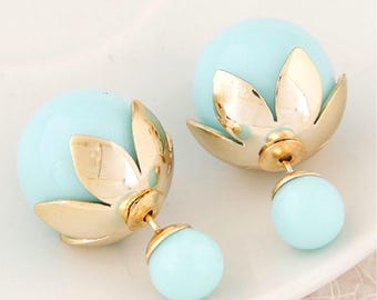 Double Pearl Earrings, Double Ball Earrings, Double Sided Earrings, Double Stud Earrings