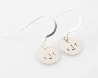 Earrings Monogram Personalized Silver Custom Initial Hand Stamped