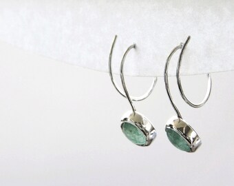 Silver Green Aventurine Earrings, Green Gemstone Jewelry, Green Semi Precious Stone, Bezel Set Earrings, Anniversary Gift
