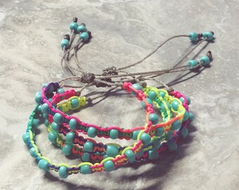 2 Bracelets - Tie Dye - Beaded Bracelets - Friendship Bracelets - Beach Lovers - Bohemian Jewelry - Funky Jewelry - Stacking Bracelets