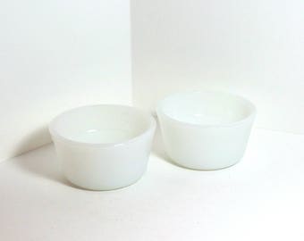 Pair of Glasbake Ramekins - White Milk Glass - Set of Two (2)