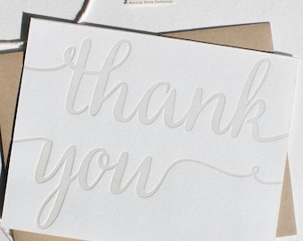 Letterpress Thank you card set, folded thank you cards in calligraphy