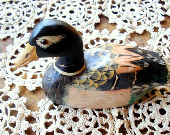 Vintage Wooden Duck /Home Décor/Duck Décor/ Wooden Duck/Hand Painted/Wood Carved Duck/ Great Gift/1980s