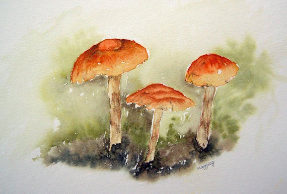 Items Similar To Watercolour Woodland Mushrooms, Fall Art, Fine Art 