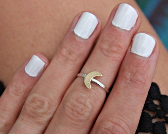 Sterling silver knuckle ring, crescent moon stacking ring - midi ring, silver rings