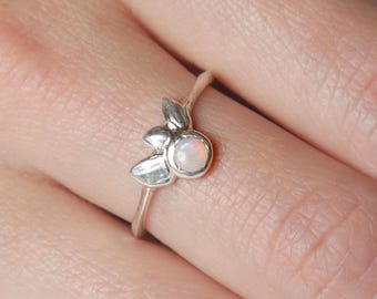 Opal Shimmering Shell Ring | Stacking Ring | Sterling Silver and Australian Opal