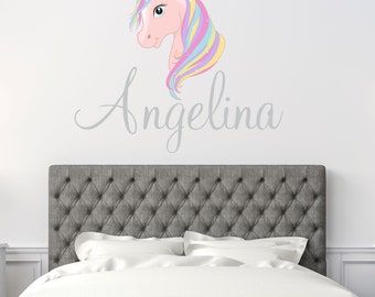 Personalized Name Unicorn Wall Decal - Custom Name Unicorn Wall Sticker - Vinyl Decal Monogram Girls Boys Room - Nursery Wall Decor