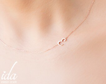 Personalized Necklace - Sideways Initial Necklace - Rose Gold Necklace - Choker Necklace - Jewelry - Letter Necklace-Bridesmaid Gift For Her