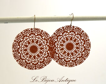 Cinnamon earrings round discs perforatedretro earrings vintage inspired bronze christmas gift for her