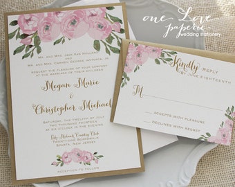 Flower Bloom Wedding Invitation & RSVP, Watercolor Flower Wedding Invitation, Custom Colors! ____ Starting at: