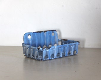 French Enamel Soap Dish Blue and Gray
