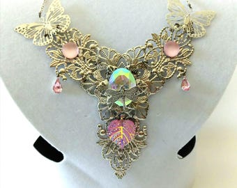 Elven fairy necklace silver and pink