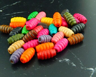 10 wooden beads oval striped color 905
