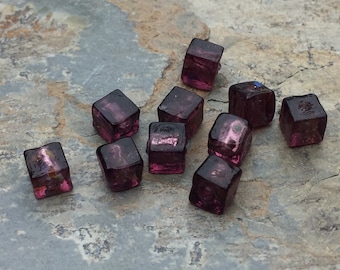 Purple Cube Beads, Small Glass Cube Beads, 6mm, 10 beads per package