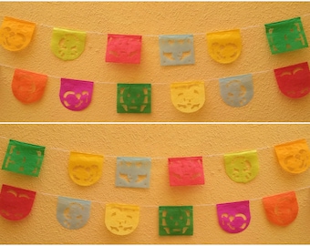 Mini Mexican Papel picado Day of the dead paper banner dia de los muertos string attached with 10 flags Mexico Assorted Colors