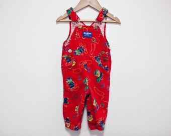 Cowboy oshkosh overalls, cowbear overalls, cowboy vestback, red corduroy overalls, horseshoe print overalls, infant osh kosh bgosh overalls