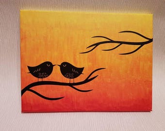 Hand painted canvas with bird silhouette