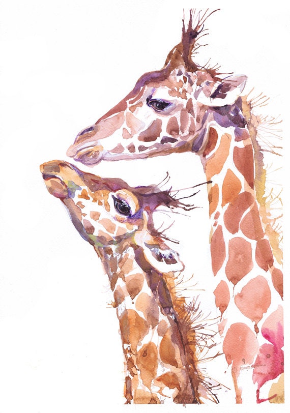 Art print giraffe nursery painting watercolor safari